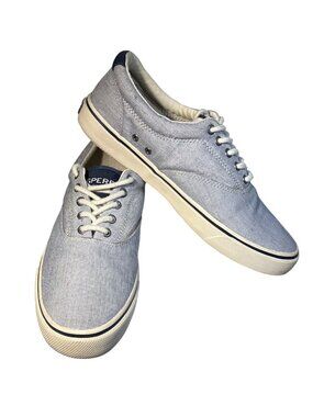 Sperry Striper Shoes Mens Size 11M Striped Canvas Lace Up Sneakers Blue & White